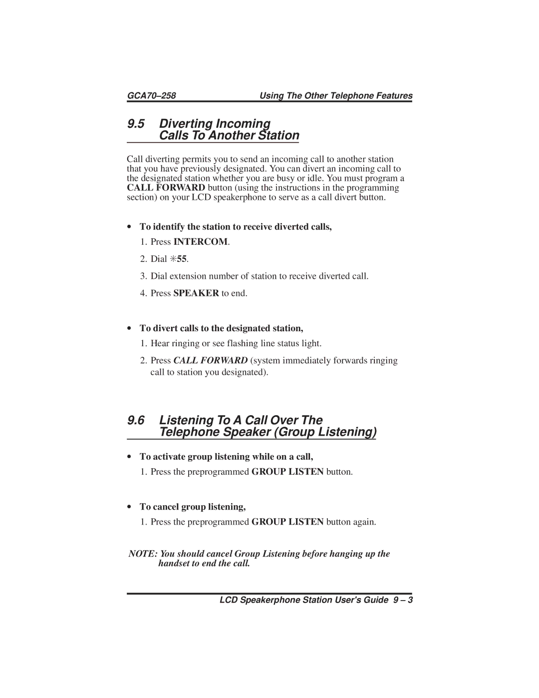 Vertical Communications FX Series, DXP Series ∙ To divert calls to the designated station, ∙ To cancel group listening 