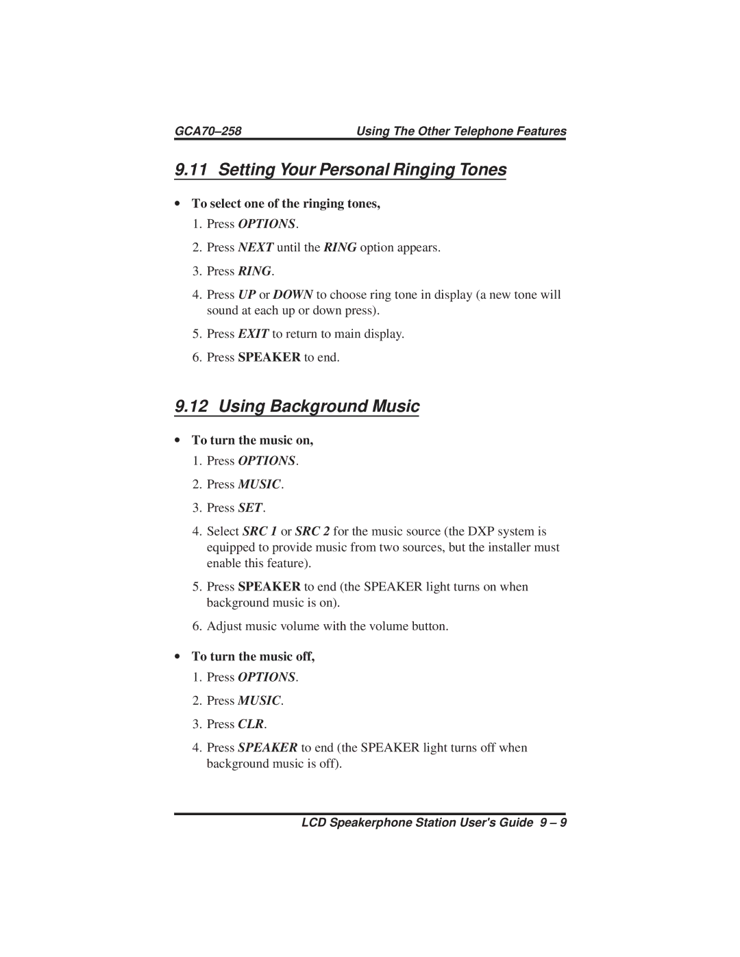 Vertical Communications FX Series Setting Your Personal Ringing Tones, Using Background Music, ∙ To turn the music on 