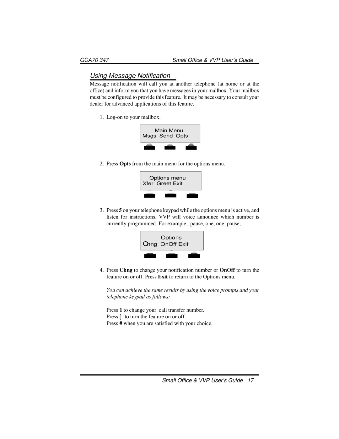 Vertical Communications DXP manual Using Message Notification 