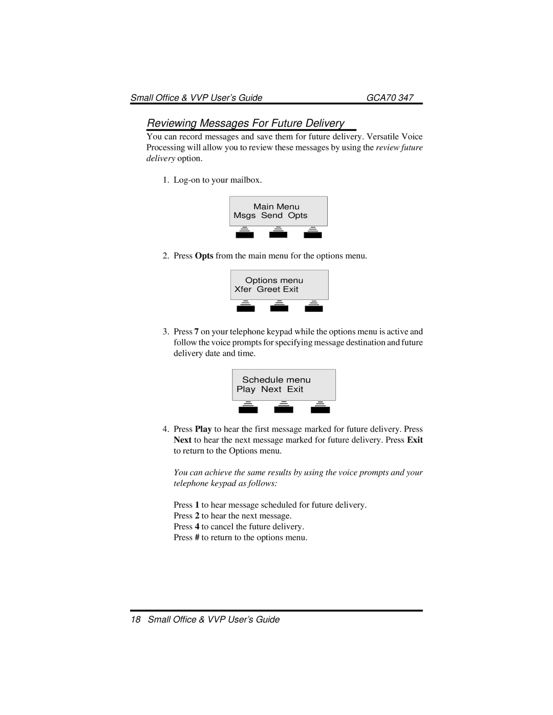 Vertical Communications DXP manual Reviewing Messages For Future Delivery 