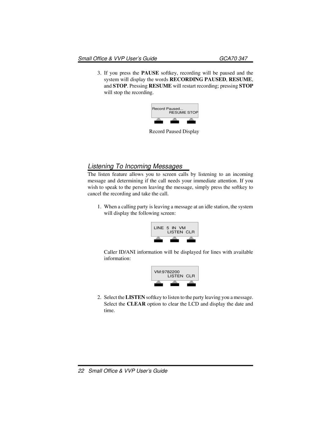 Vertical Communications DXP manual Listening To Incoming Messages 