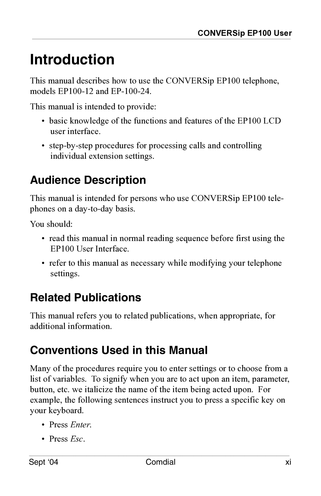 Vertical Communications EP100 manual Introduction 