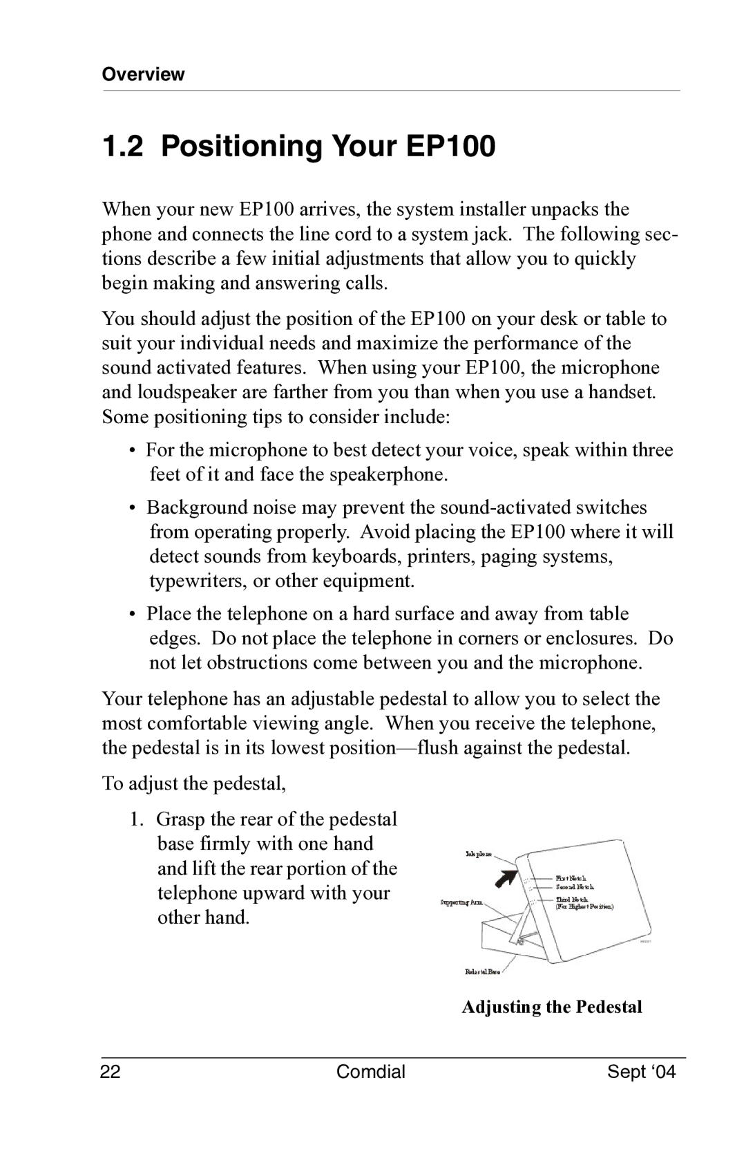 Vertical Communications manual Positioning Your EP100 