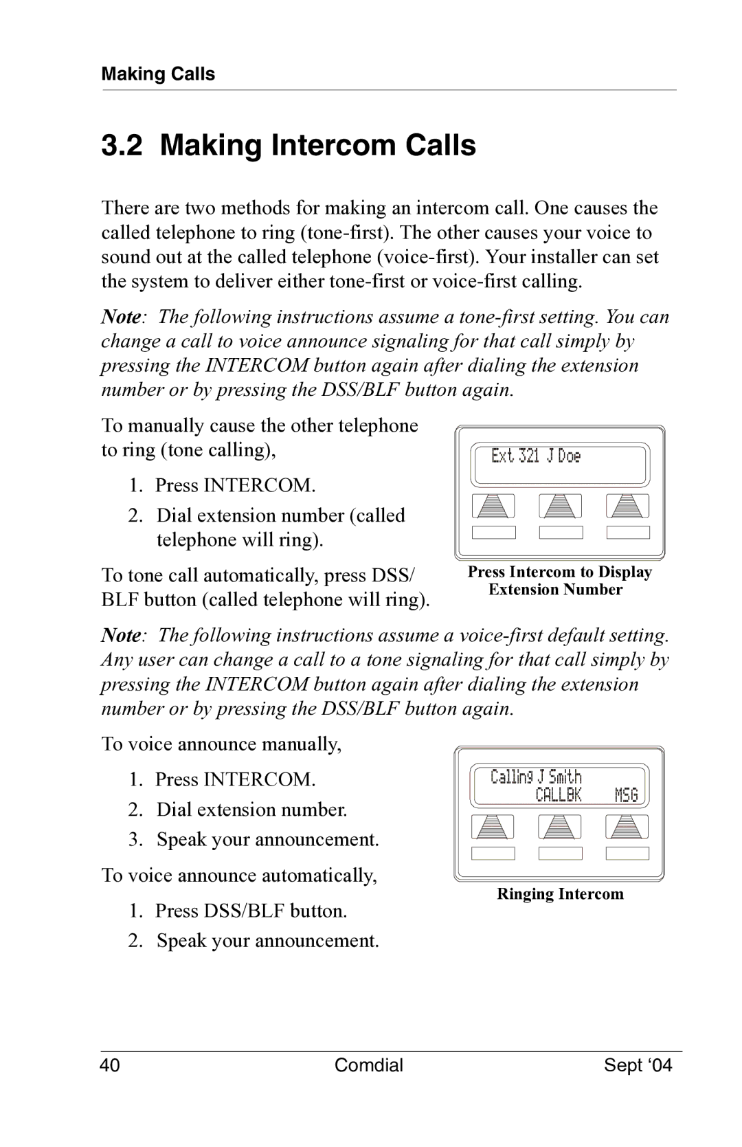 Vertical Communications EP100 manual Making Intercom Calls 