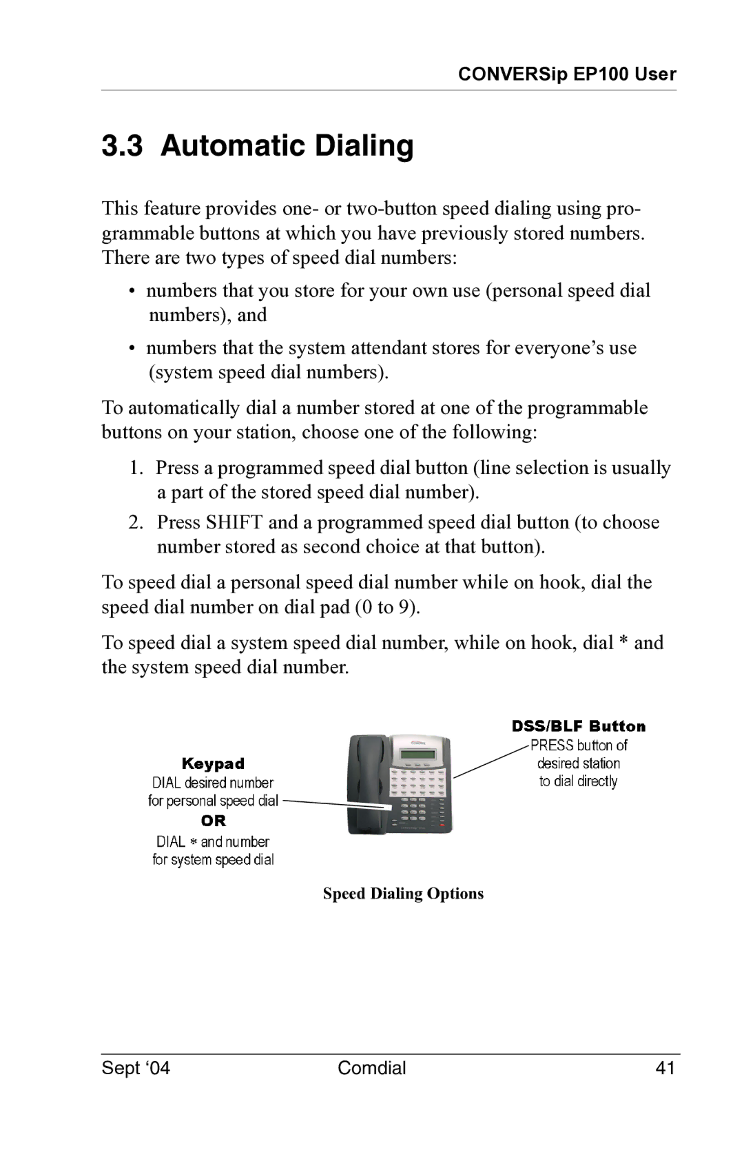 Vertical Communications EP100 manual Automatic Dialing 