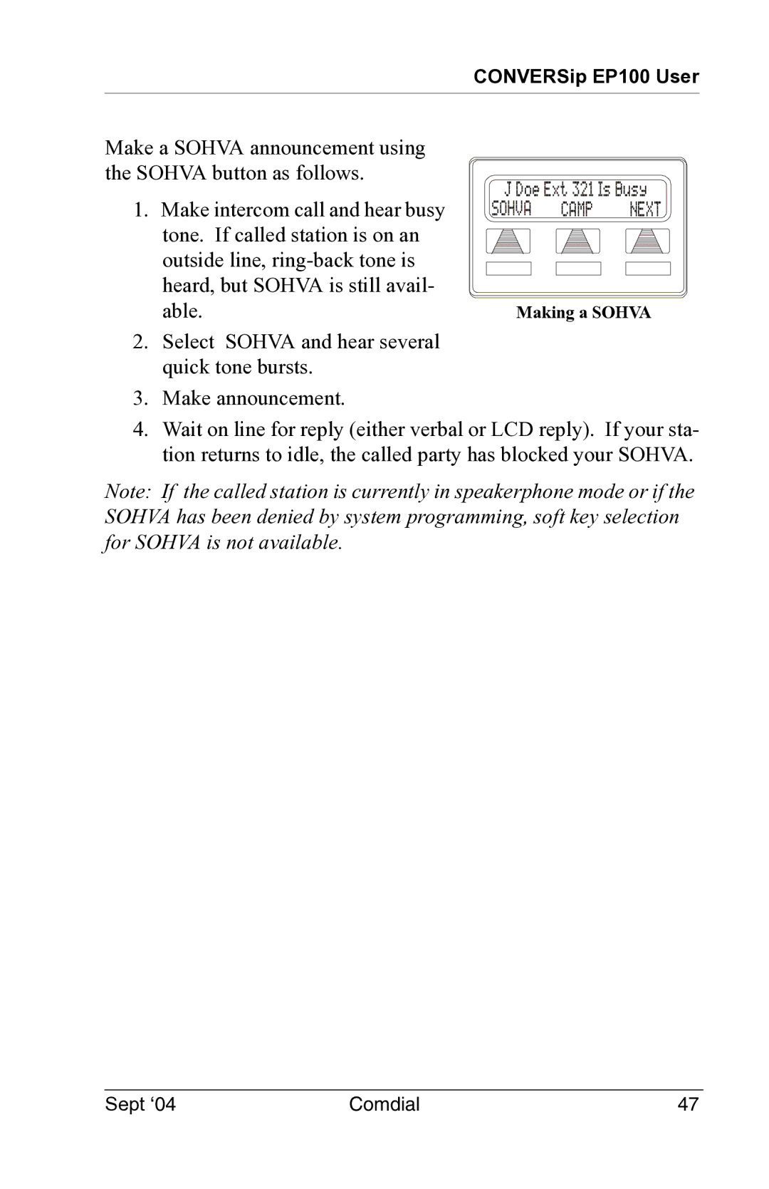 Vertical Communications EP100 manual Making a Sohva 