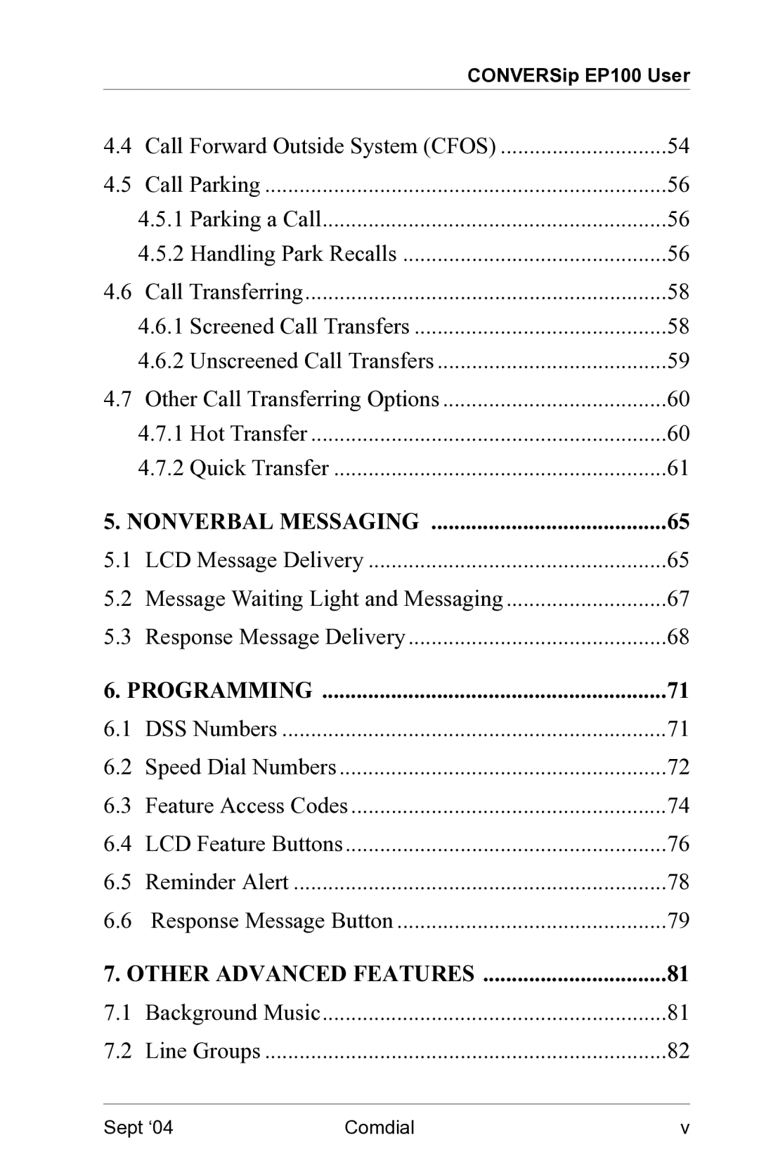 Vertical Communications EP100 manual Nonverbal Messaging 