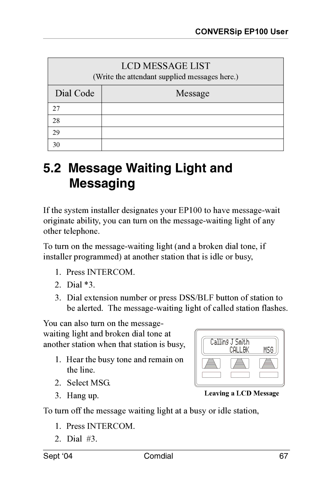 Vertical Communications EP100 manual Message Waiting Light and Messaging 