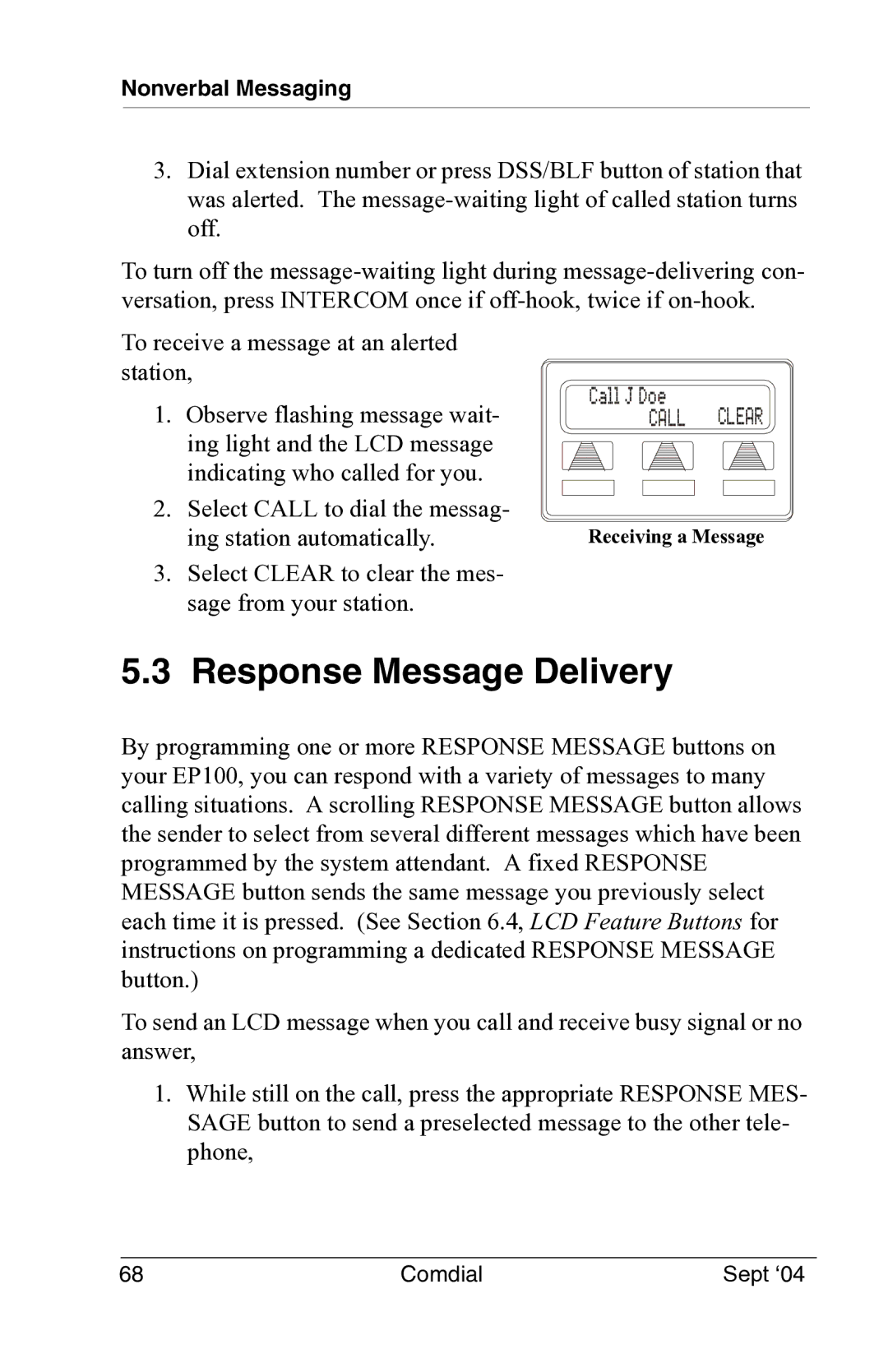 Vertical Communications EP100 manual Response Message Delivery 