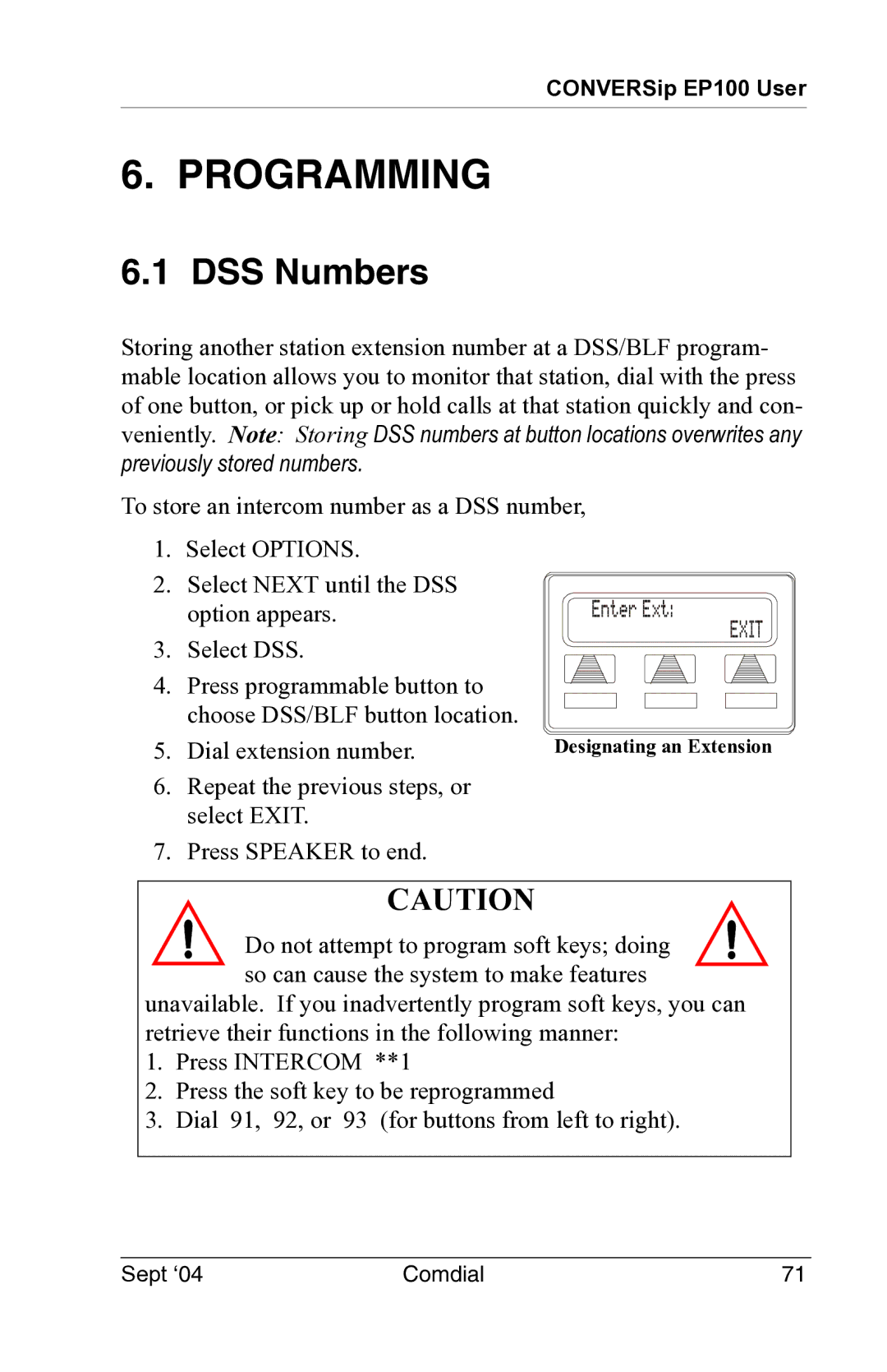 Vertical Communications EP100 manual Programming, DSS Numbers 