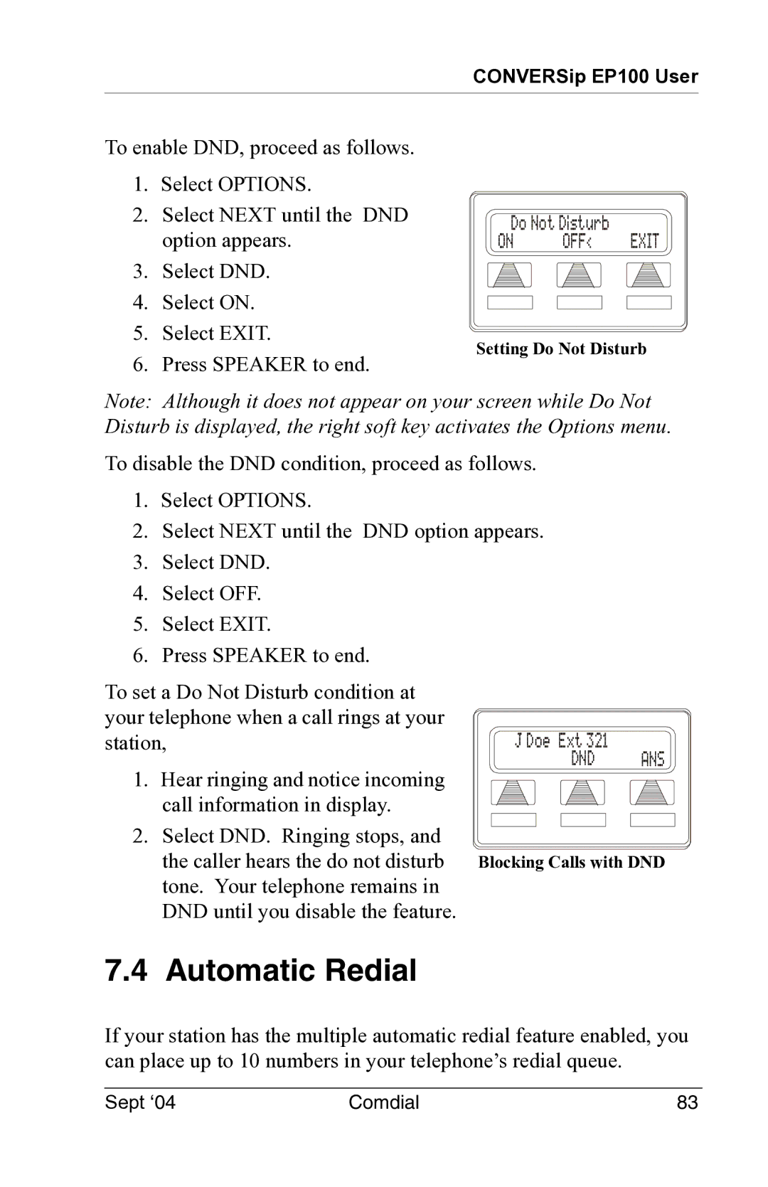 Vertical Communications EP100 manual Automatic Redial 