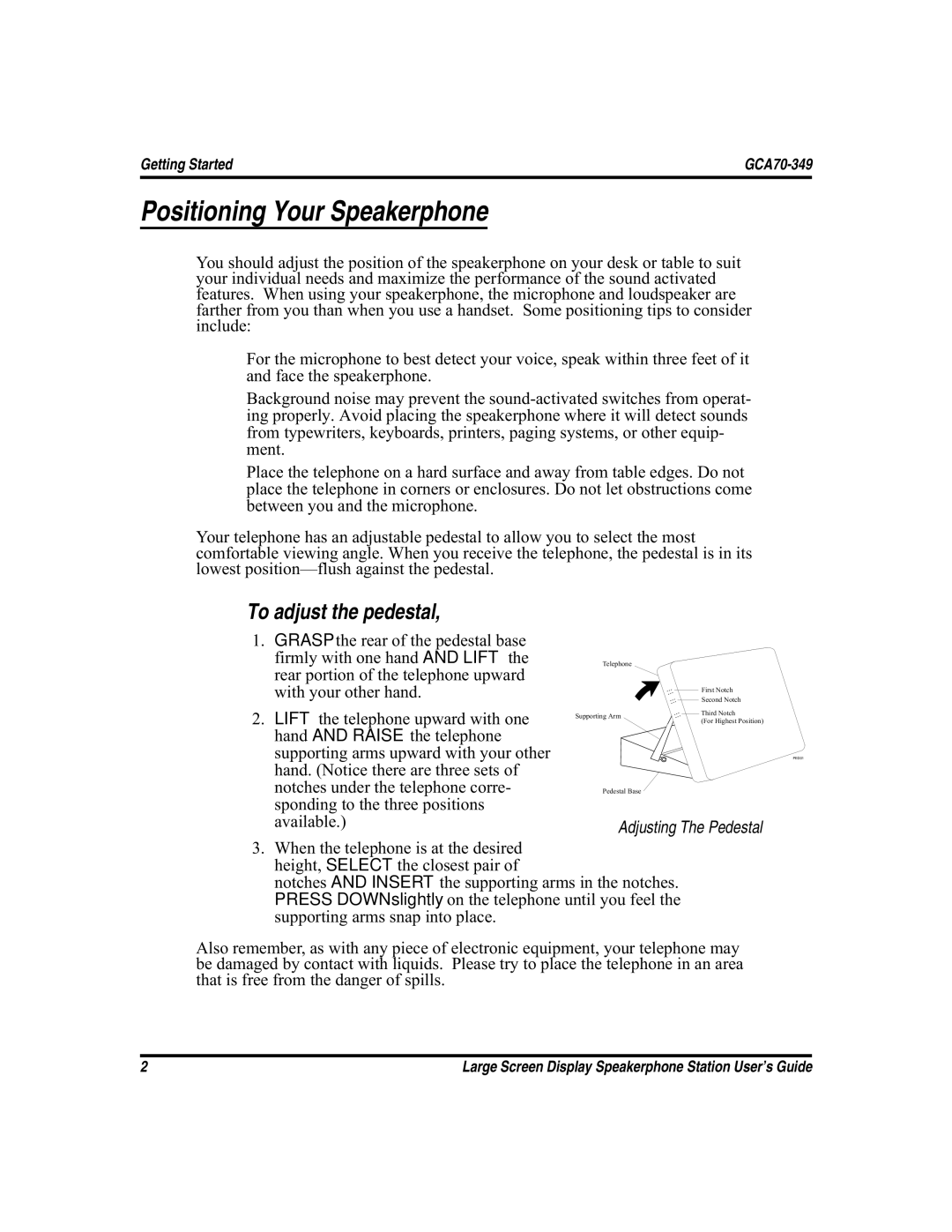 Vertical Communications FXS, and FXT manual Positioning Your Speakerphone, To adjust the pedestal 