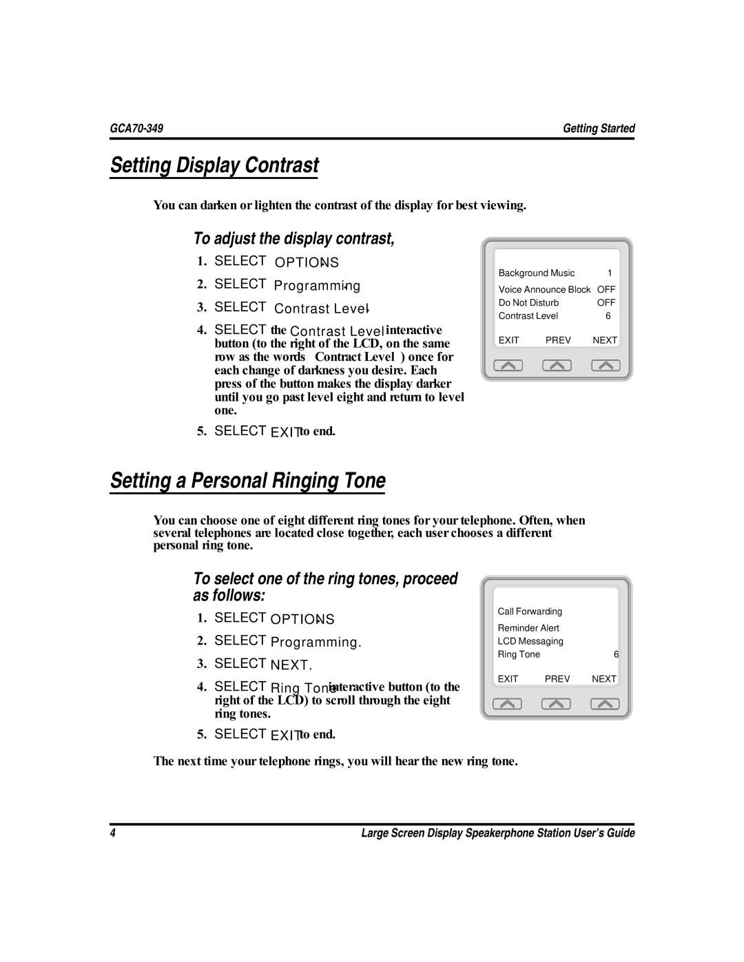 Vertical Communications FXS Setting Display Contrast, Setting a Personal Ringing Tone, To adjust the display contrast 