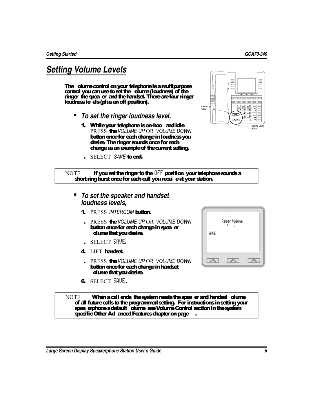 Vertical Communications and FXT, FXS manual Setting Volume Levels, To set the ringer loudness level, Select Save to end 