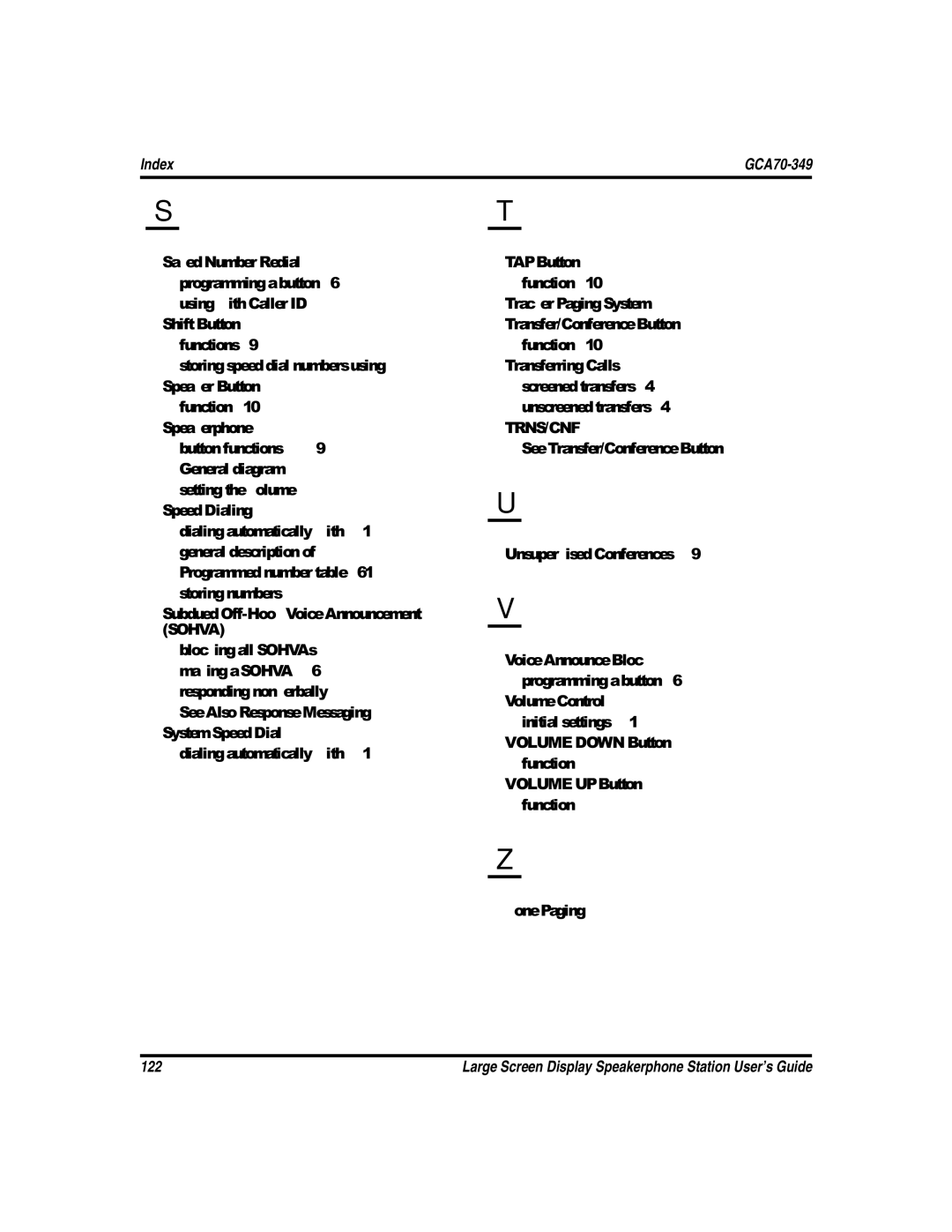 Vertical Communications FXS, and FXT manual Index GCA70-349 