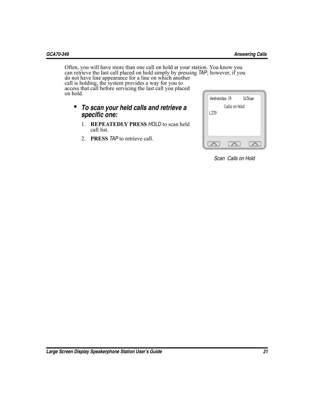 Vertical Communications and FXT, FXS manual Specific one, Repeatedly Press Hold to scan held call list 