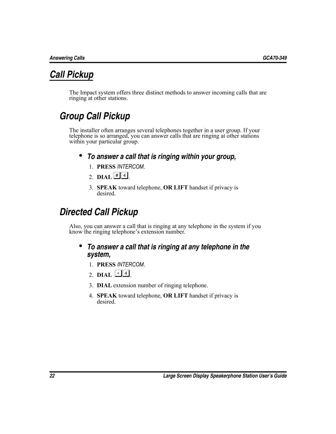 Vertical Communications FXS, and FXT manual Group Call Pickup, Directed Call Pickup 