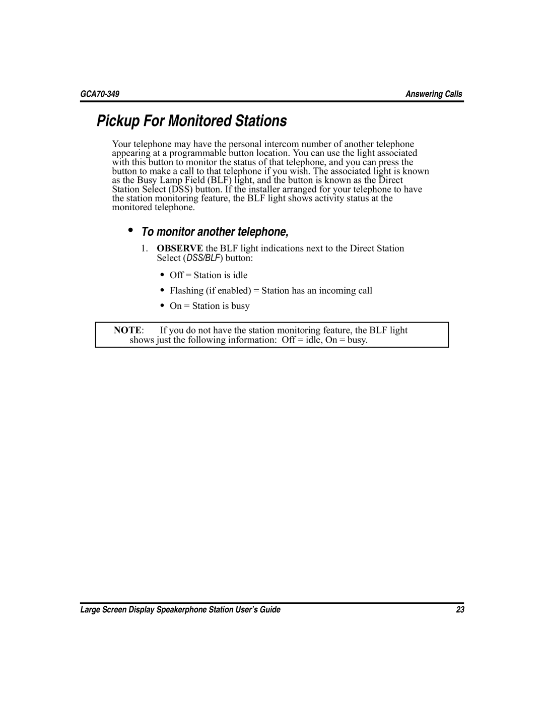 Vertical Communications and FXT, FXS manual Pickup For Monitored Stations, To monitor another telephone 