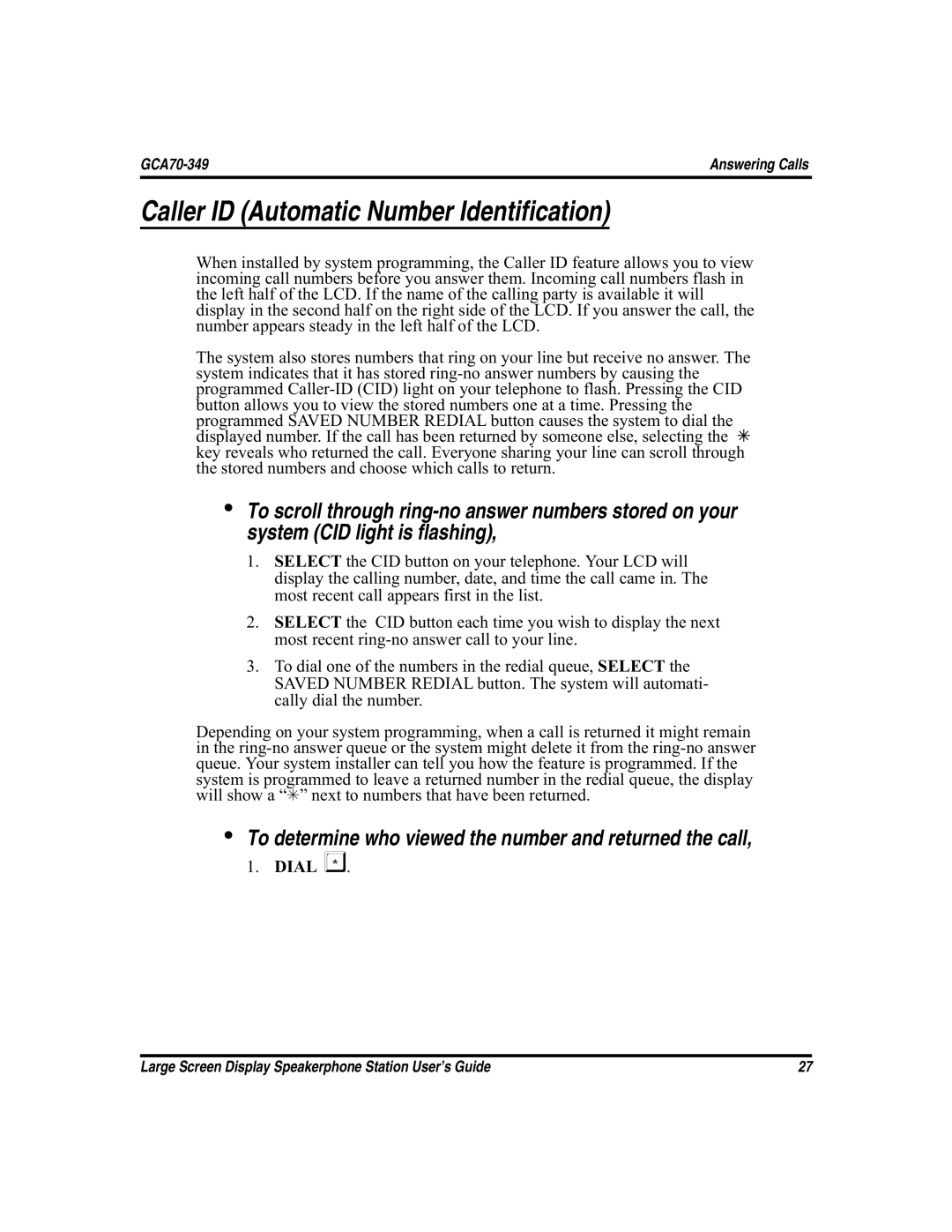 Vertical Communications and FXT, FXS manual Caller ID Automatic Number Identification 