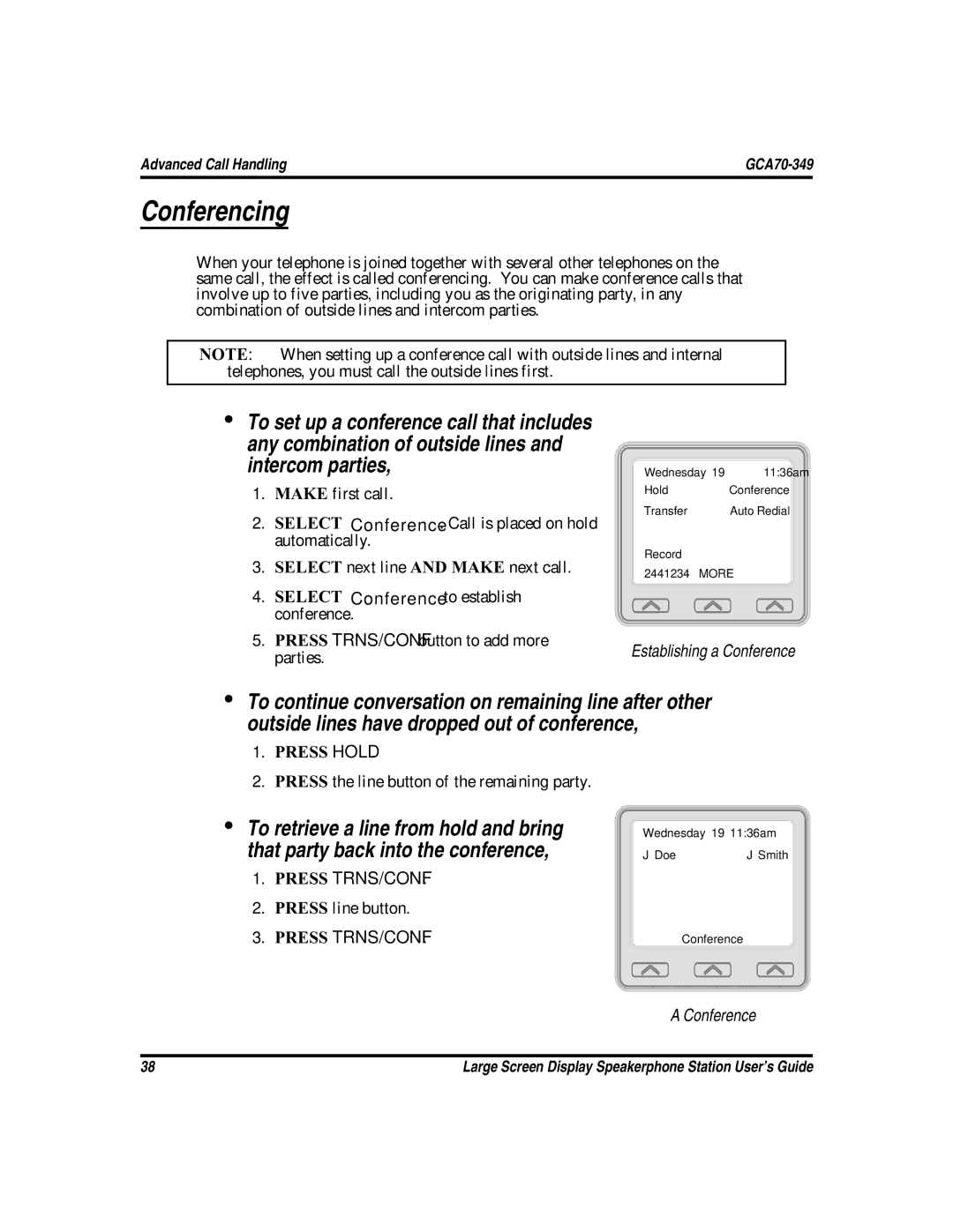 Vertical Communications FXS, and FXT manual Conferencing, Press Hold 