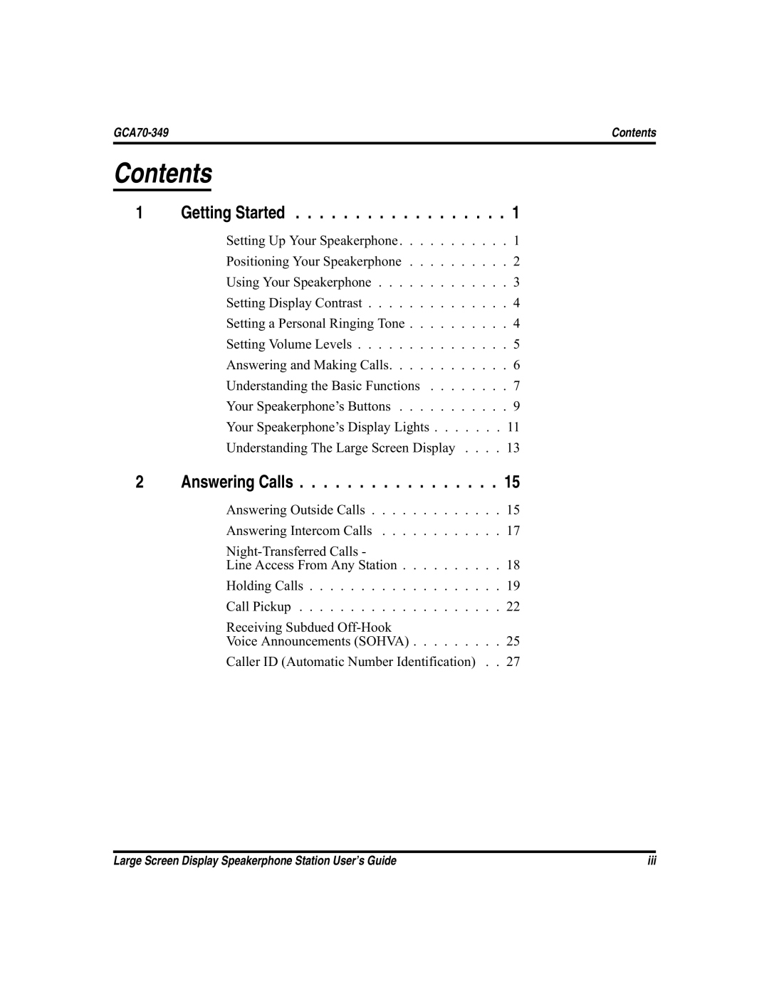 Vertical Communications and FXT, FXS manual Contents 