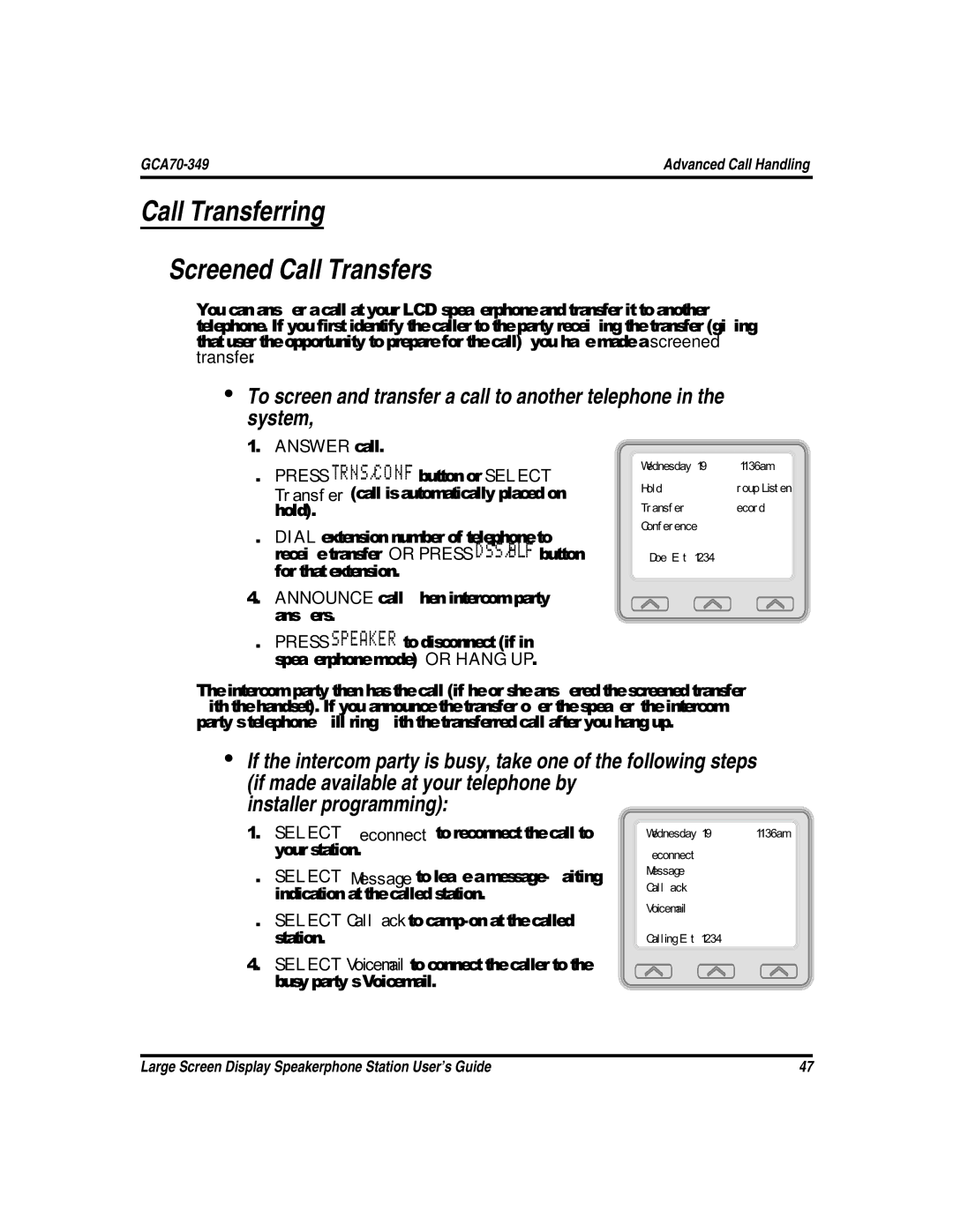 Vertical Communications and FXT, FXS manual Call Transferring Screened Call Transfers, Installer programming 