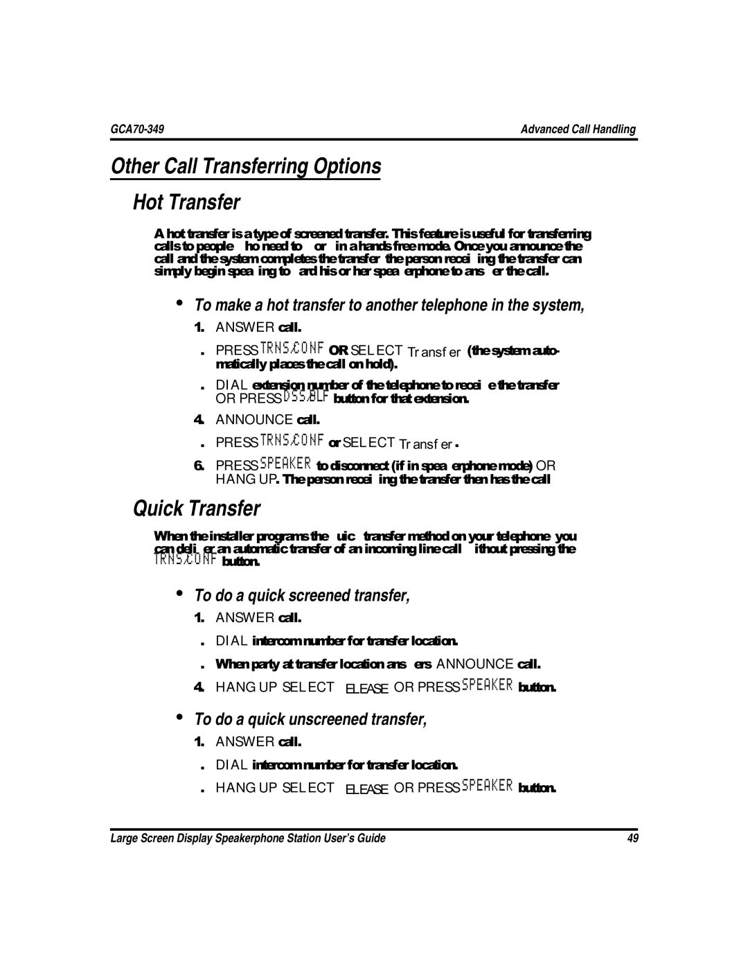 Vertical Communications and FXT, FXS manual Other Call Transferring Options Hot Transfer, Quick Transfer 