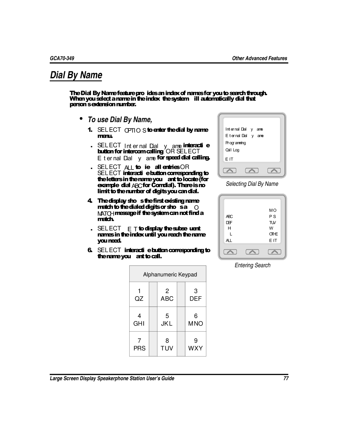 Vertical Communications and FXT, FXS manual To use Dial By Name, Prs Tuv Wxy 