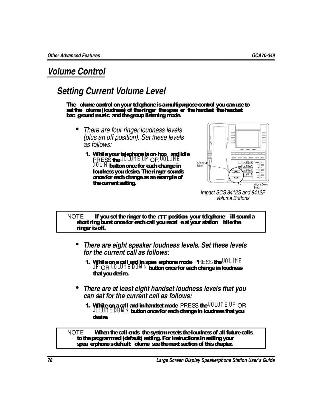 Vertical Communications FXS, and FXT manual Volume Control Setting Current Volume Level 