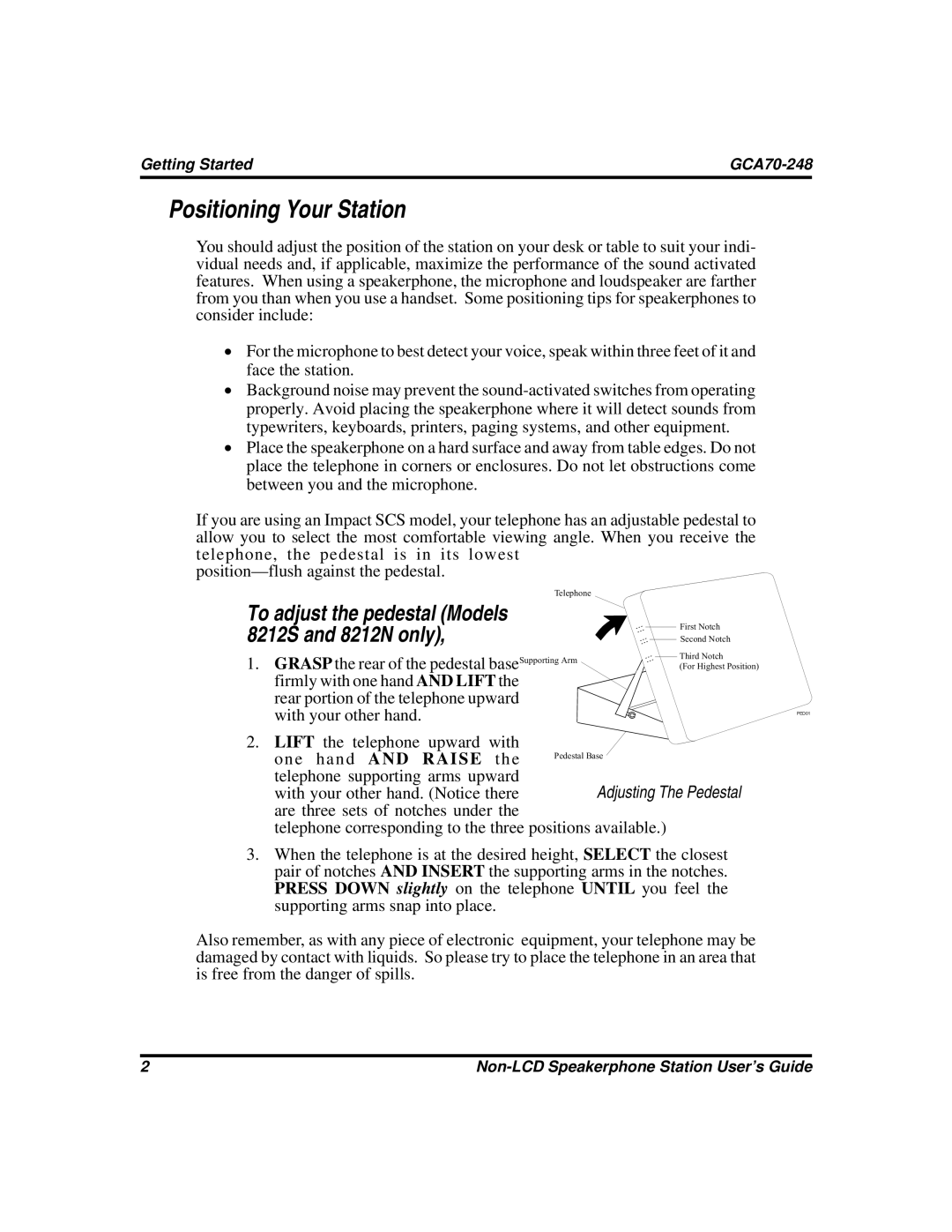 Vertical Communications GCA70-248 manual Positioning Your Station, To adjust the pedestal Models 8212S and 8212N only 