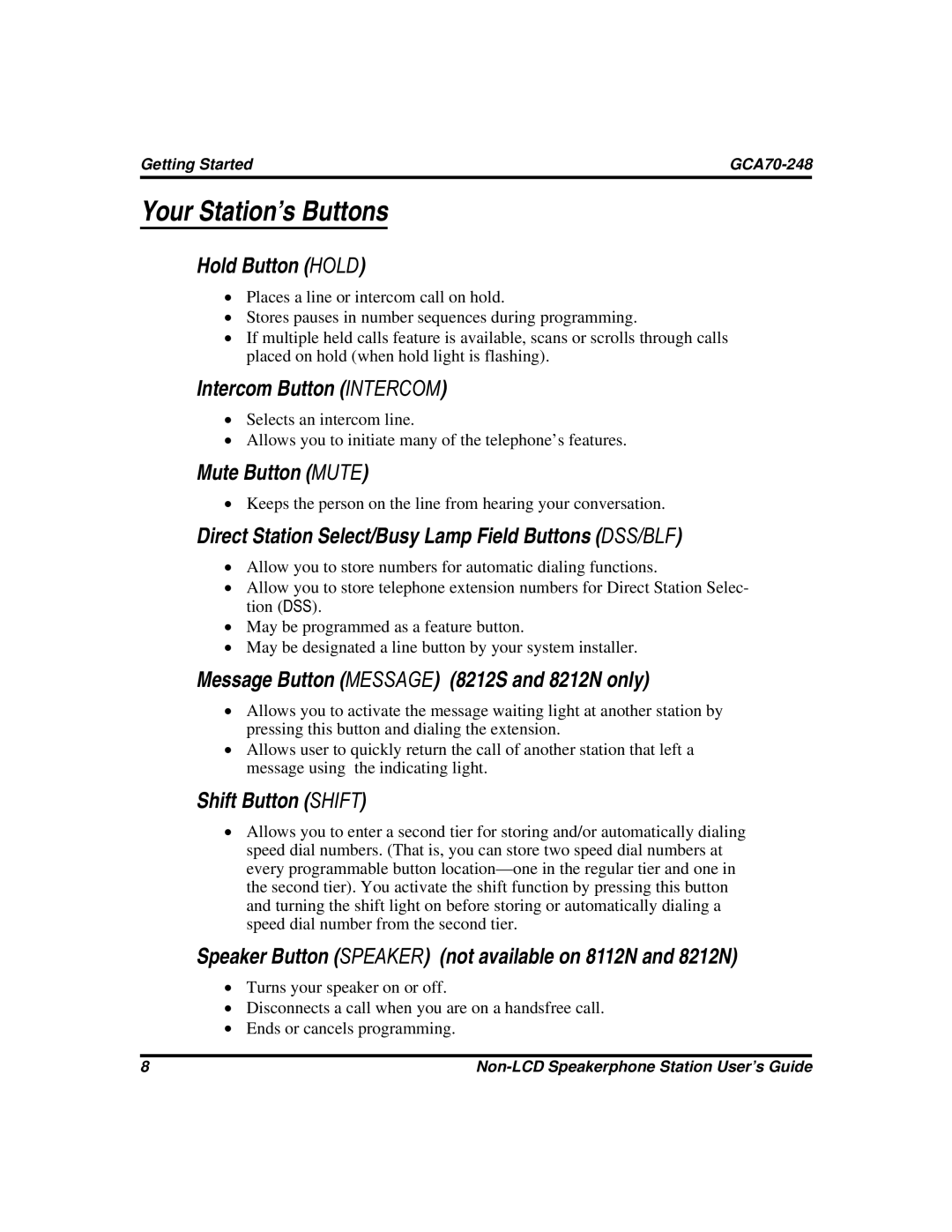 Vertical Communications GCA70-248 manual Your Station’s Buttons 