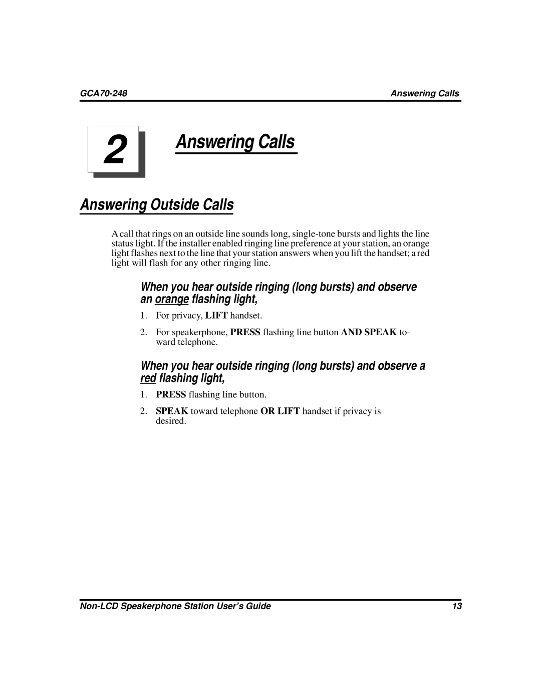 Vertical Communications GCA70-248 manual Answering Outside Calls 