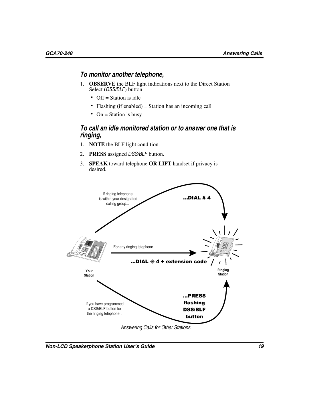 Vertical Communications GCA70-248 manual To monitor another telephone 