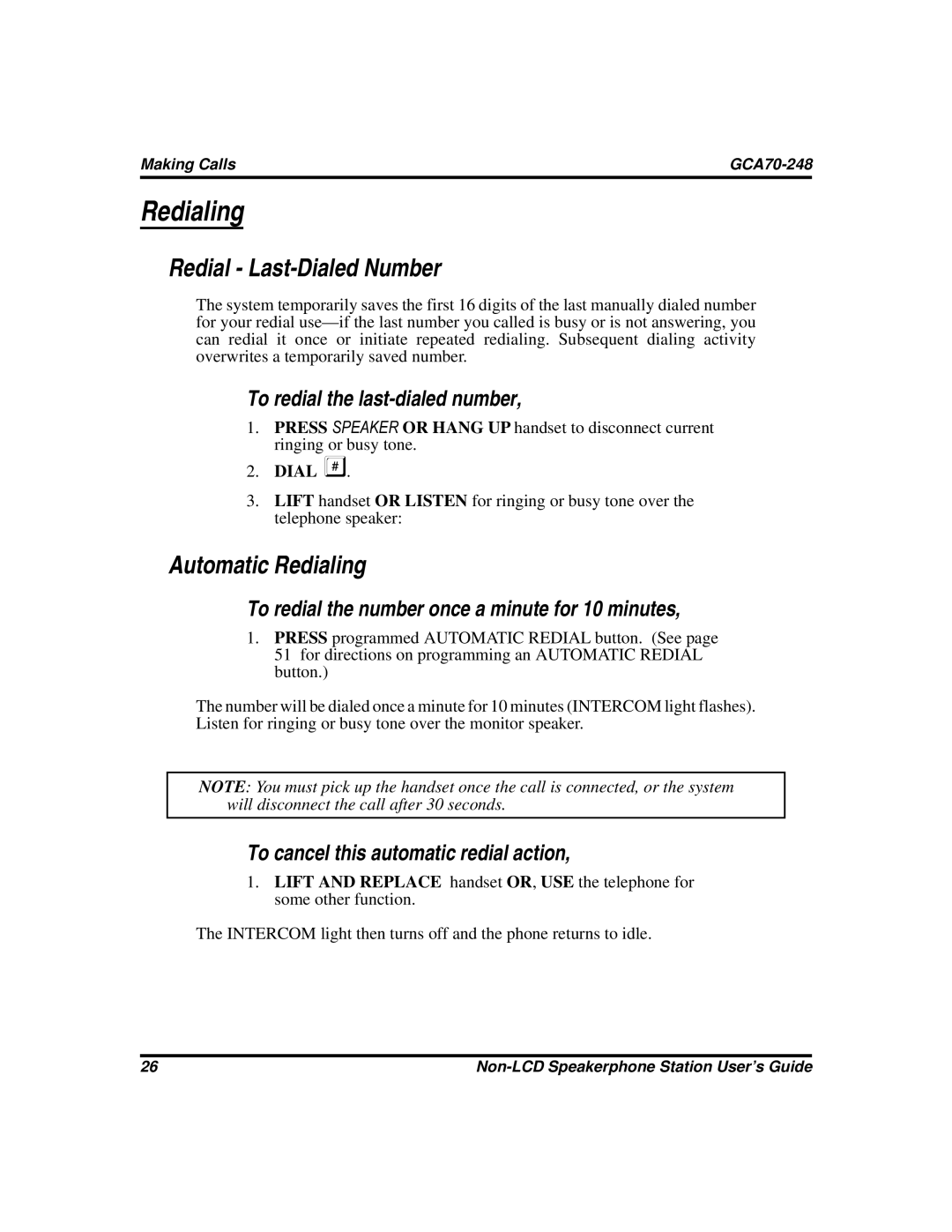 Vertical Communications GCA70-248 manual Redial Last-Dialed Number, Automatic Redialing 