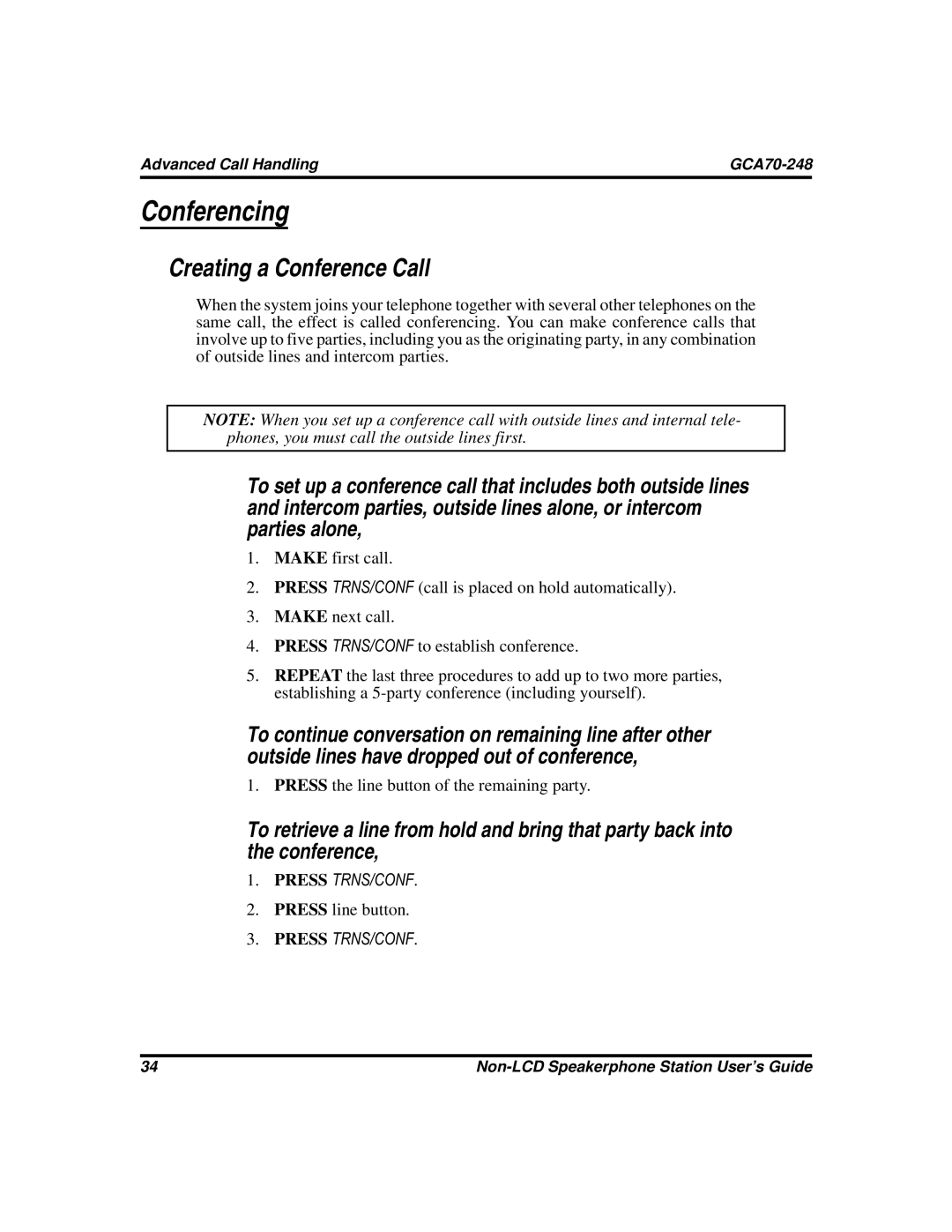 Vertical Communications GCA70-248 manual Conferencing, Creating a Conference Call 