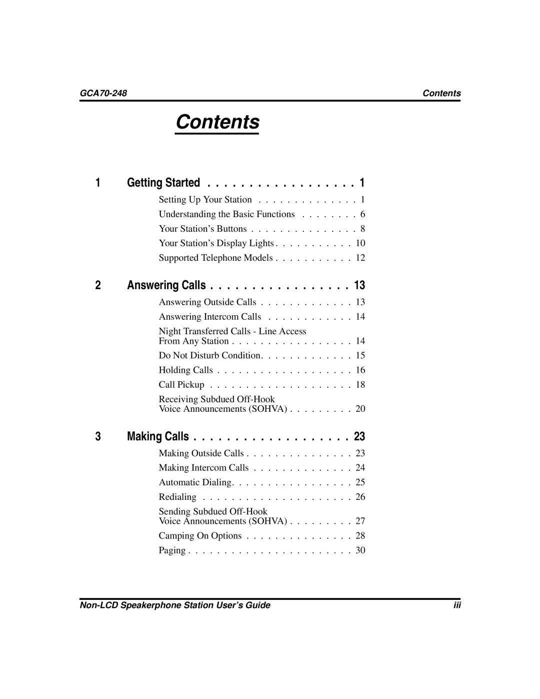 Vertical Communications GCA70-248 manual Contents 