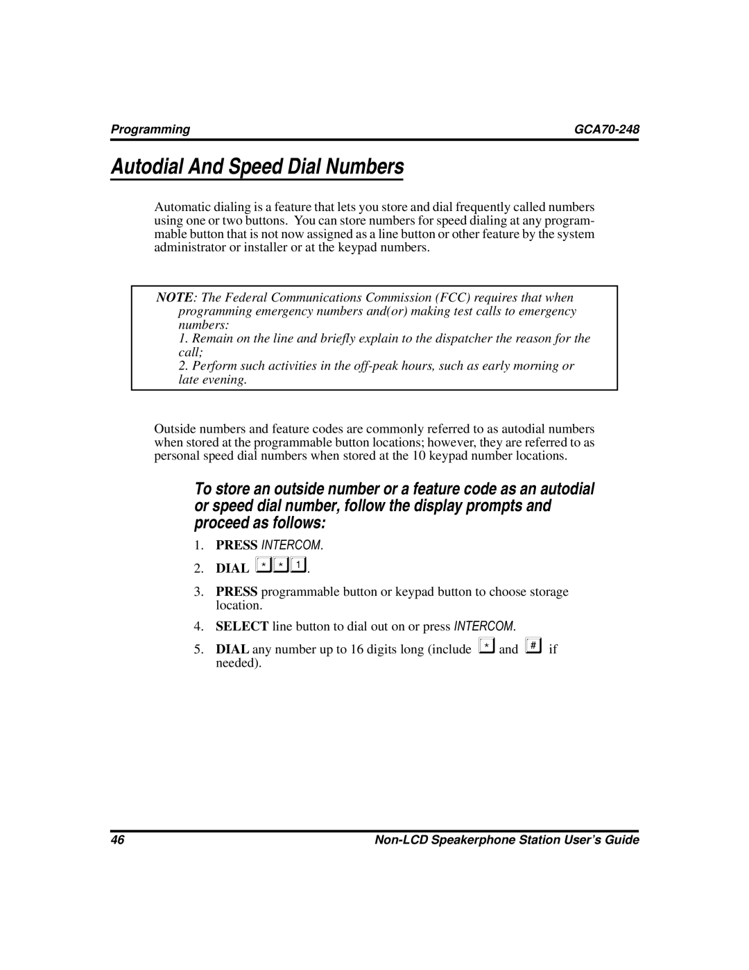 Vertical Communications GCA70-248 manual Autodial And Speed Dial Numbers 