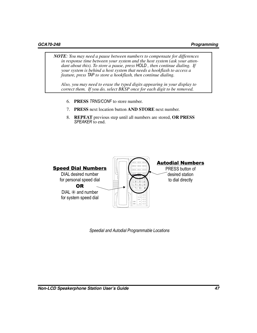 Vertical Communications GCA70-248 manual Speed Dial Numbers 