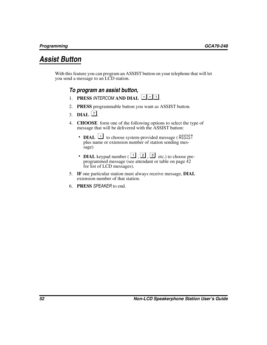 Vertical Communications GCA70-248 manual Assist Button, To program an assist button 