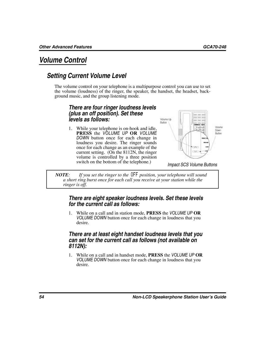 Vertical Communications GCA70-248 manual Volume Control, Setting Current Volume Level 