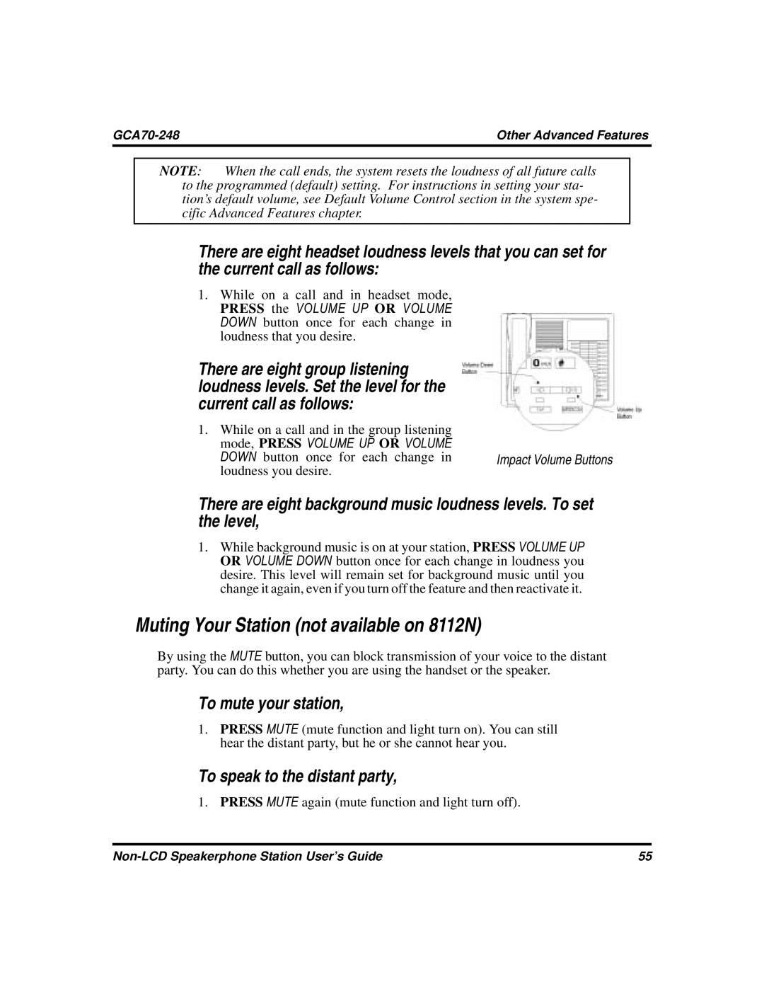 Vertical Communications GCA70-248 manual Muting Your Station not available on 8112N, To mute your station 