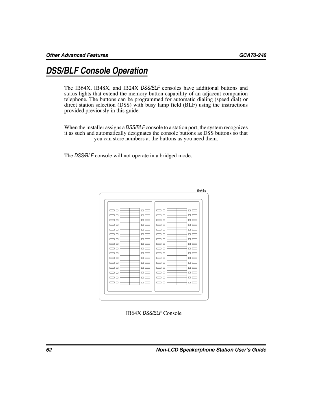 Vertical Communications GCA70-248 manual DSS/BLF Console Operation 