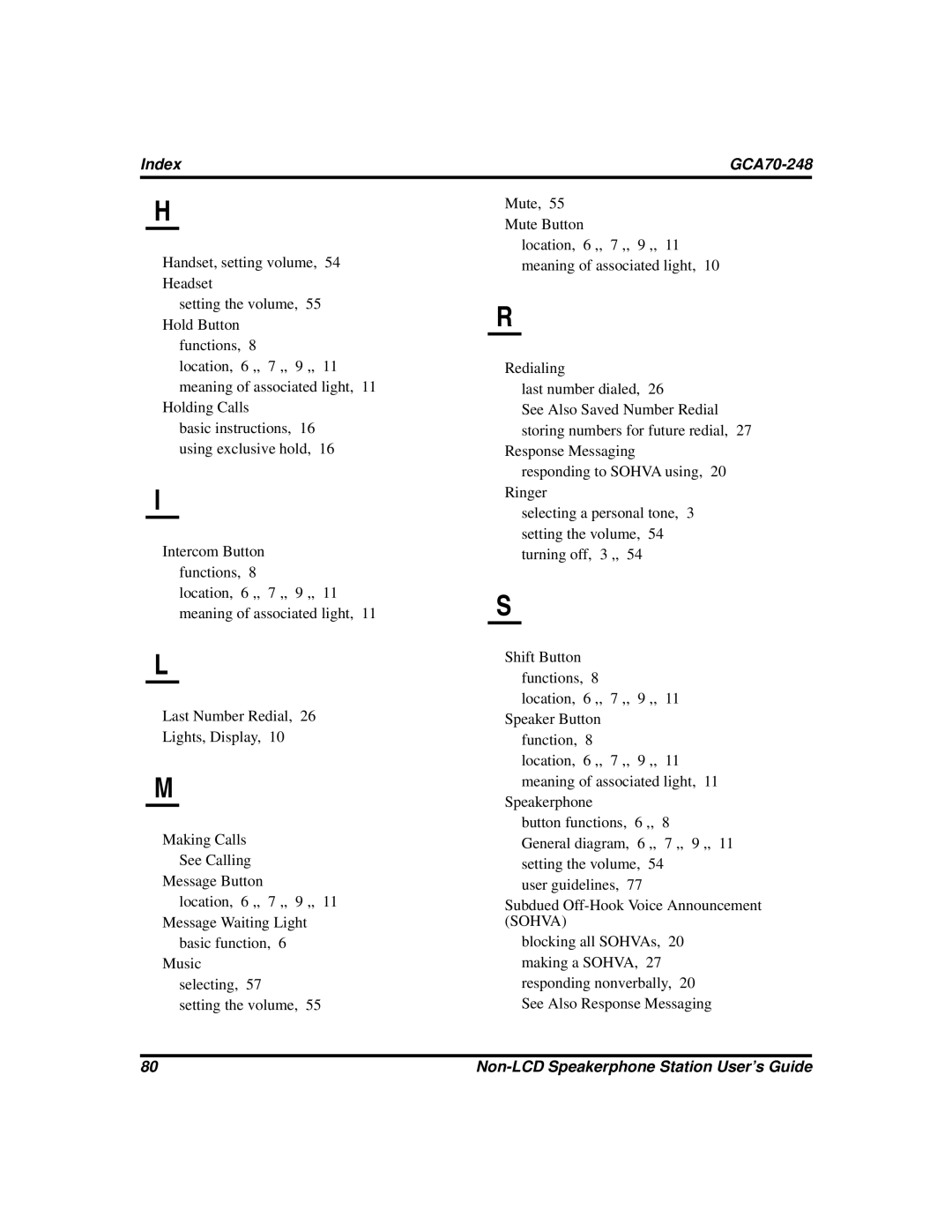 Vertical Communications manual Index GCA70-248 