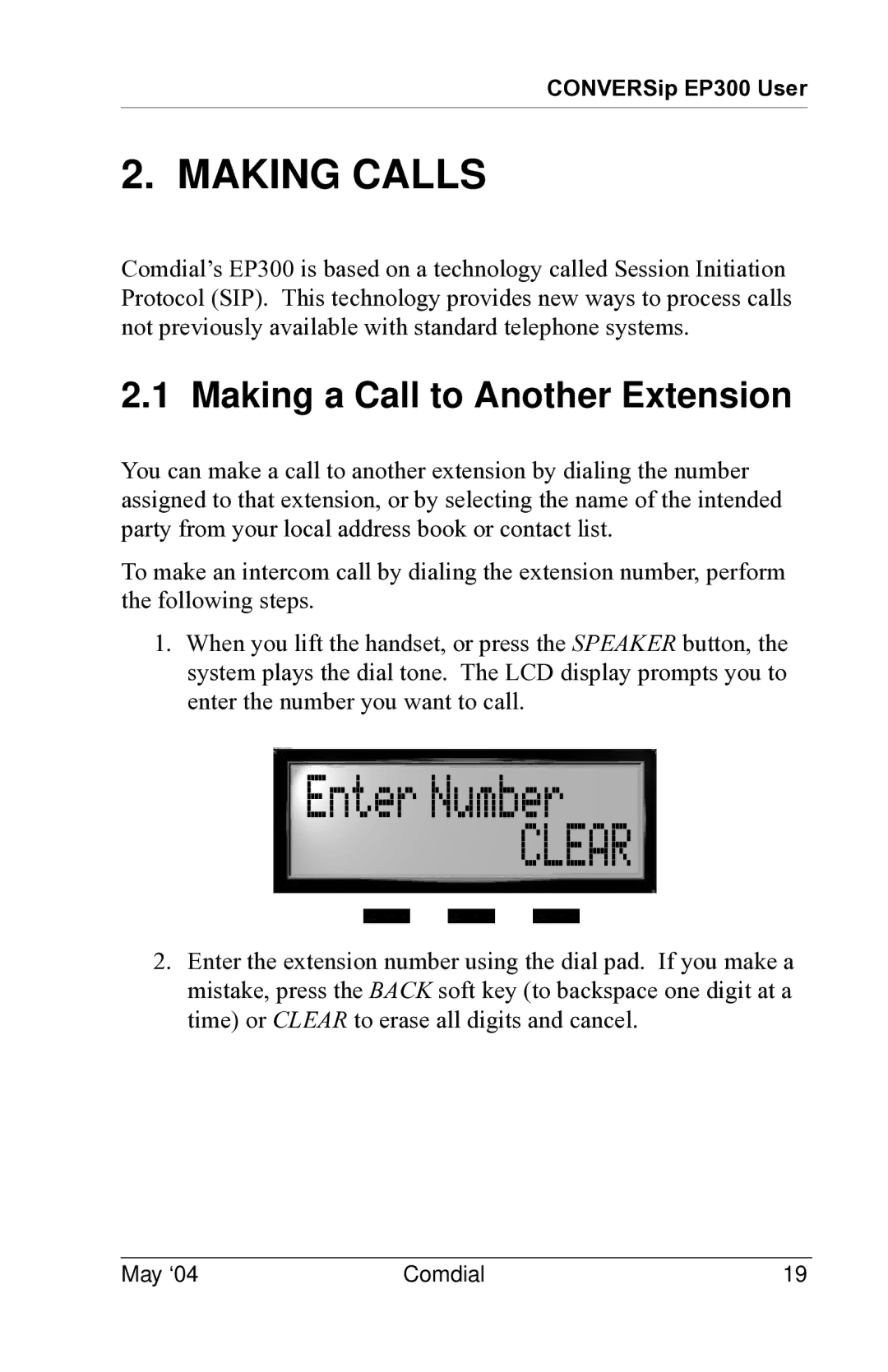 Vertical Communications MP5000 manual Clear, Making Calls, Making a Call to Another Extension 