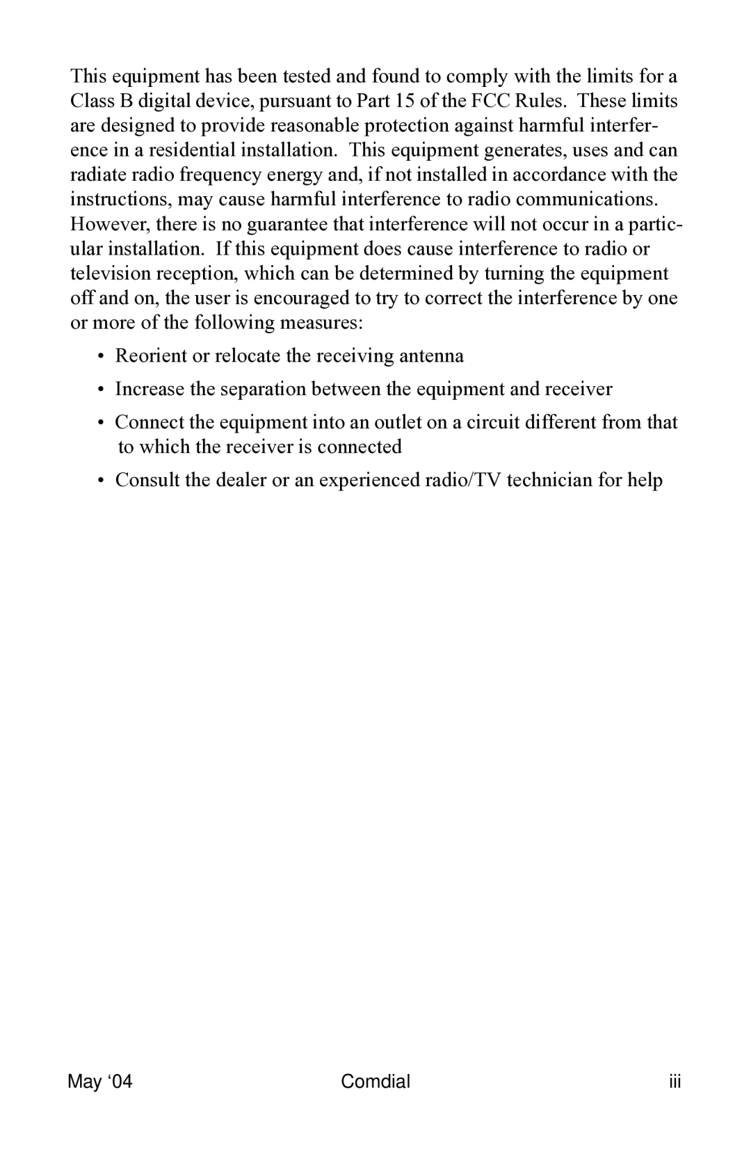 Vertical Communications MP5000 manual May ‘04 Comdial Iii 