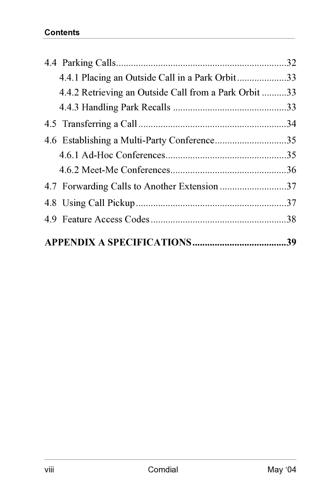 Vertical Communications MP5000 manual Appendix a Specifications 