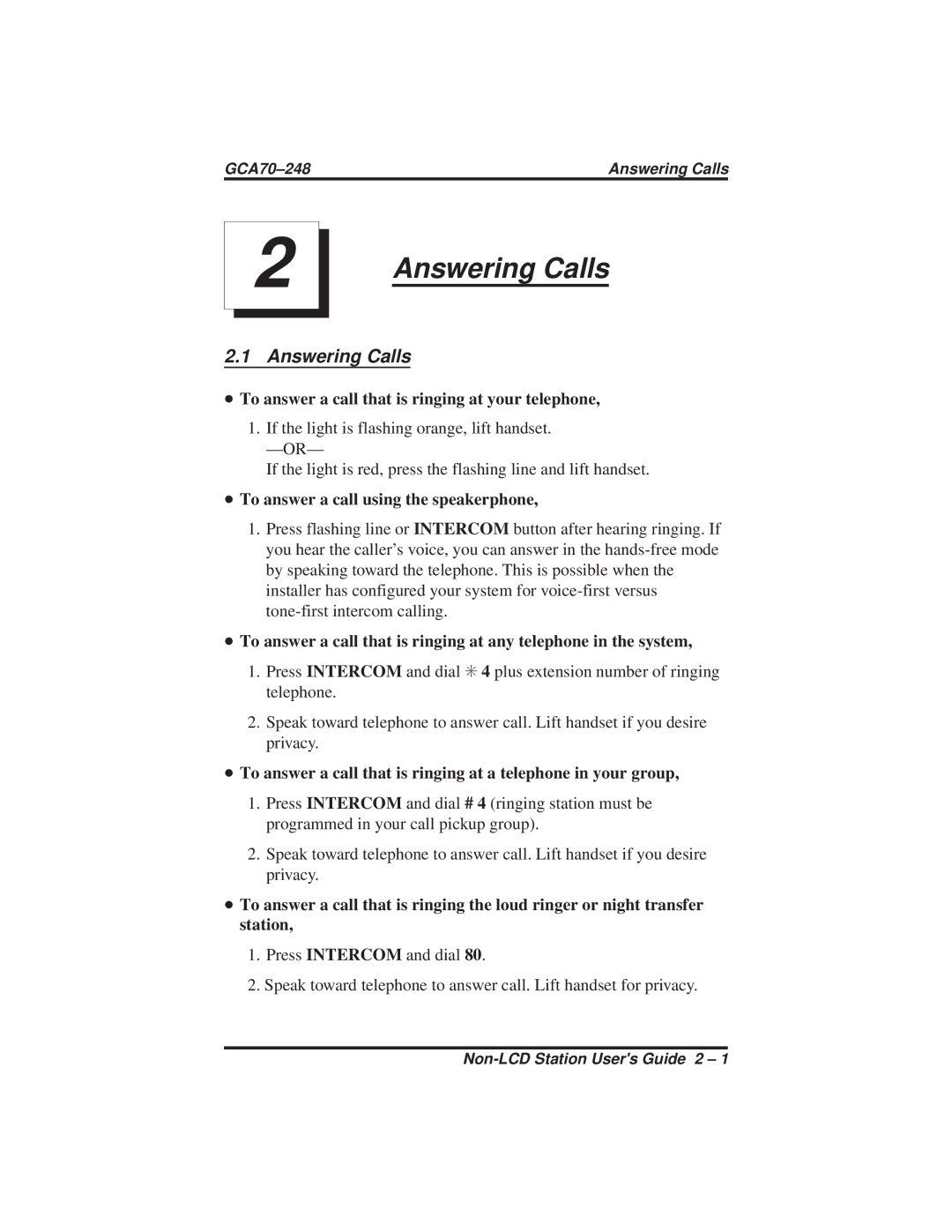 Vertical Communications R DSU manual Answering Calls, To answer a call that is ringing at your telephone 