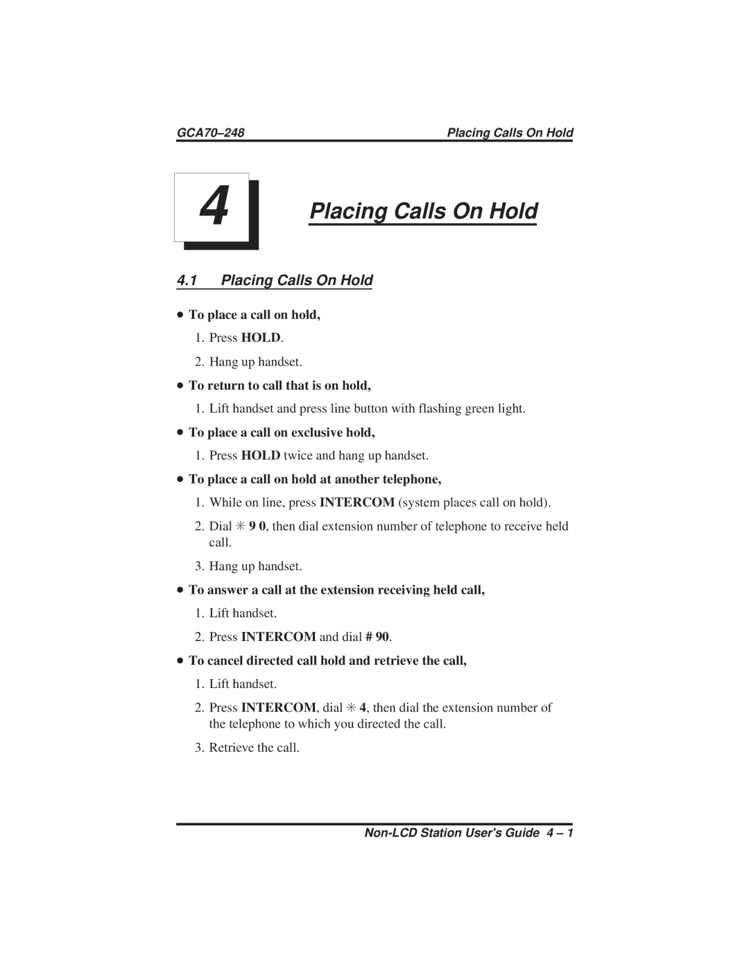 Vertical Communications R DSU manual Placing Calls On Hold 