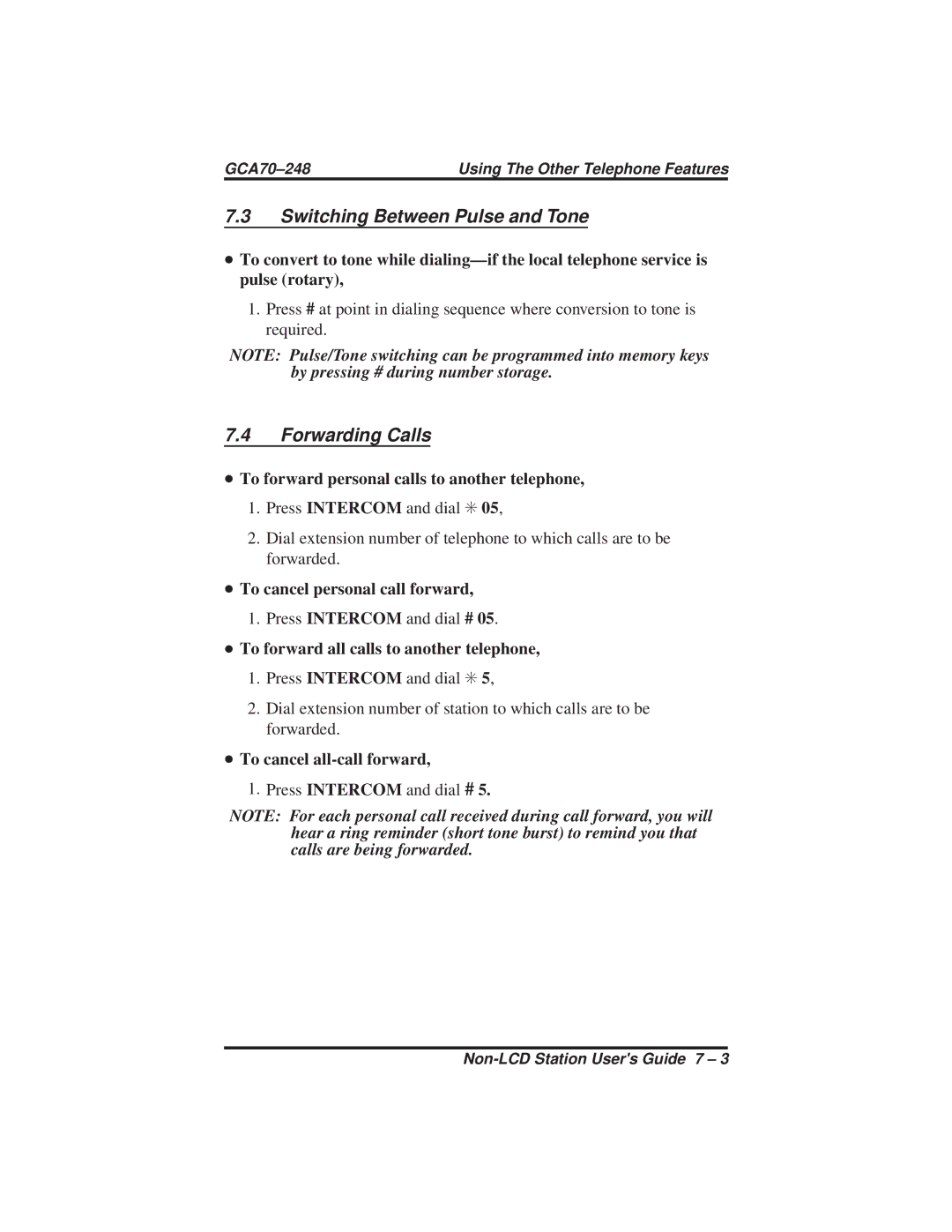 Vertical Communications R DSU manual Switching Between Pulse and Tone, Forwarding Calls 