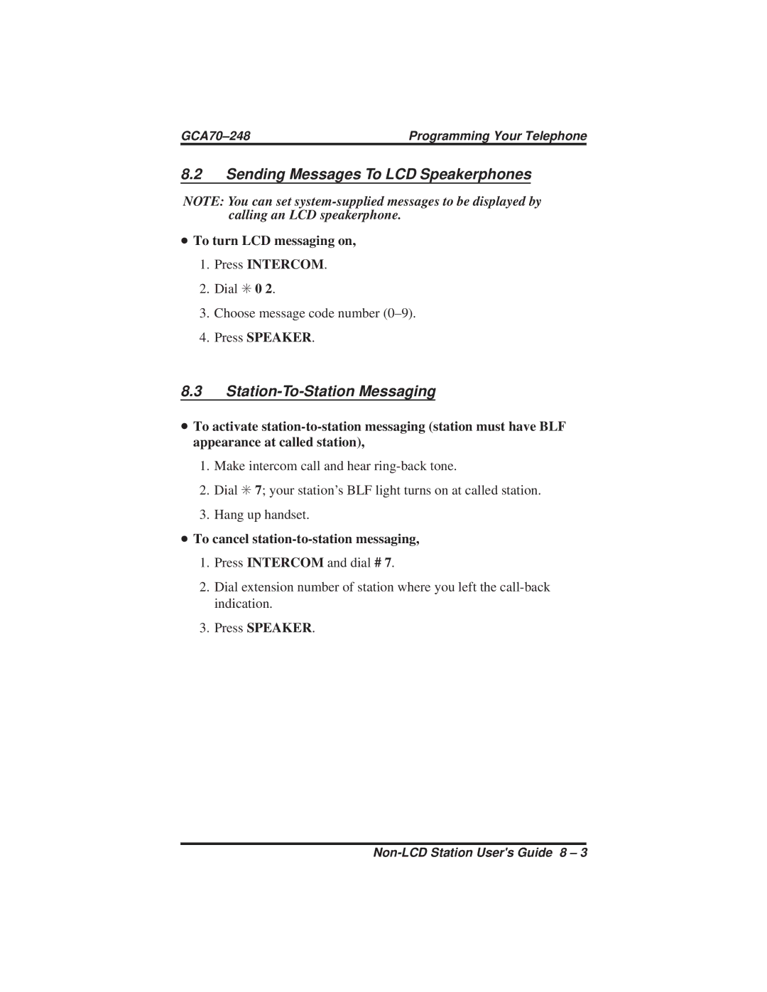 Vertical Communications R DSU manual Sending Messages To LCD Speakerphones, Station-To-Station Messaging 